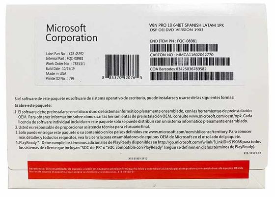 ดาวน์โหลดแบบดิจิทัล Microsoft Windows 10 Professional 64 บิต OEM DVD เวอร์ชันภาษาอังกฤษ