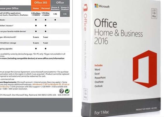 32 บิต 64 บิต Microsoft Office 2016 บ้านและธุรกิจ DVD Digital Key